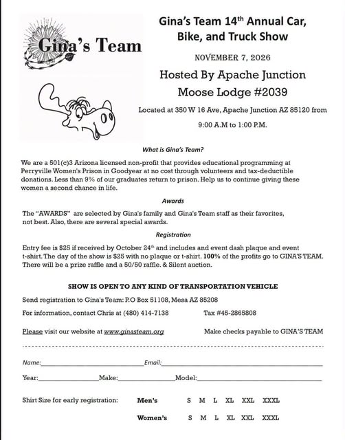 Flyer for Gina's Team 14th Annual Car, Bike, and Truck Show