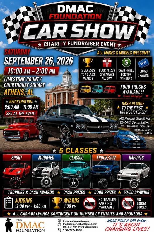 DMAC Foundation Car Show Charity Fundraiser Event flyer