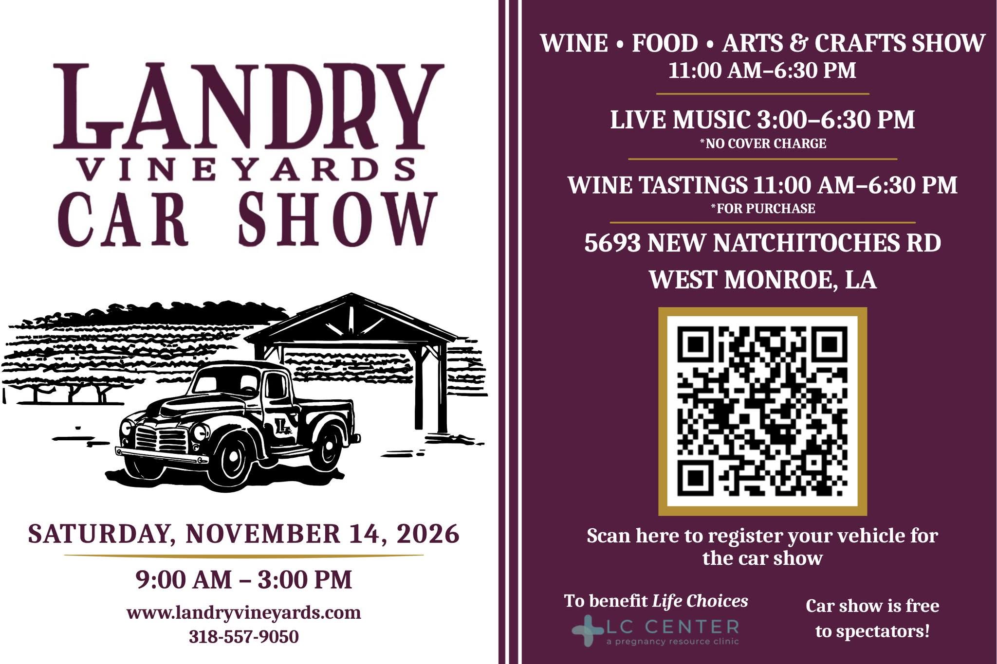 Flyer for Landry Vineyards Car Show