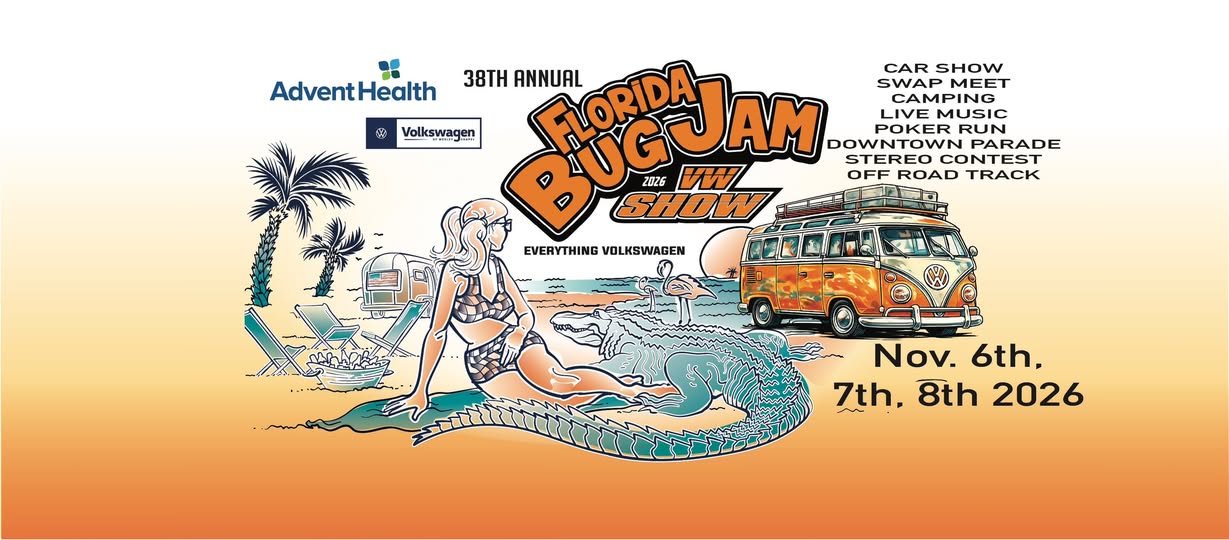 Flyer for 38th Annual Florida Bug Jam 2026 VW Show