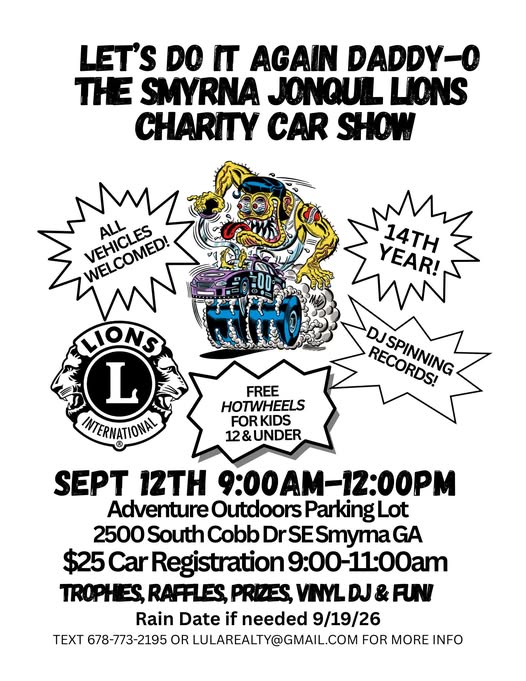 The Smyrna Jonquil Lions Charity Car Show flyer