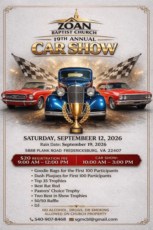 Zoan Baptist Church 19th Annual Car Show flyer