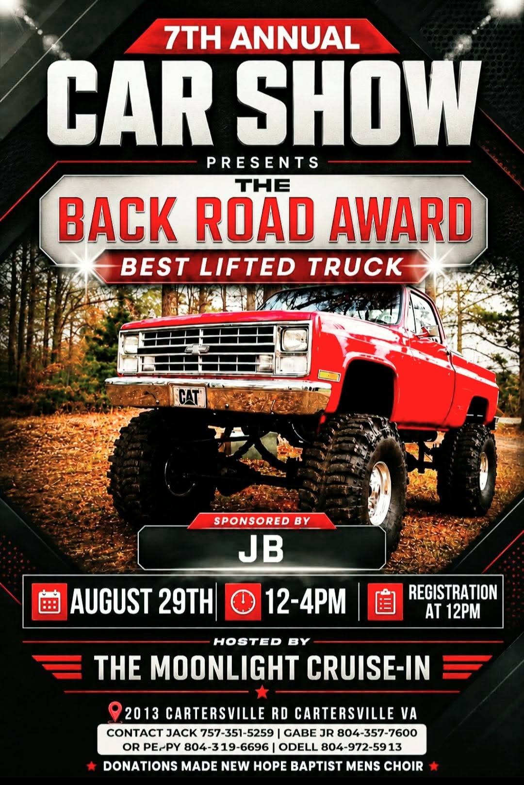 7th Annual Car Show - Back Road Award Best Lifted Truck flyer
