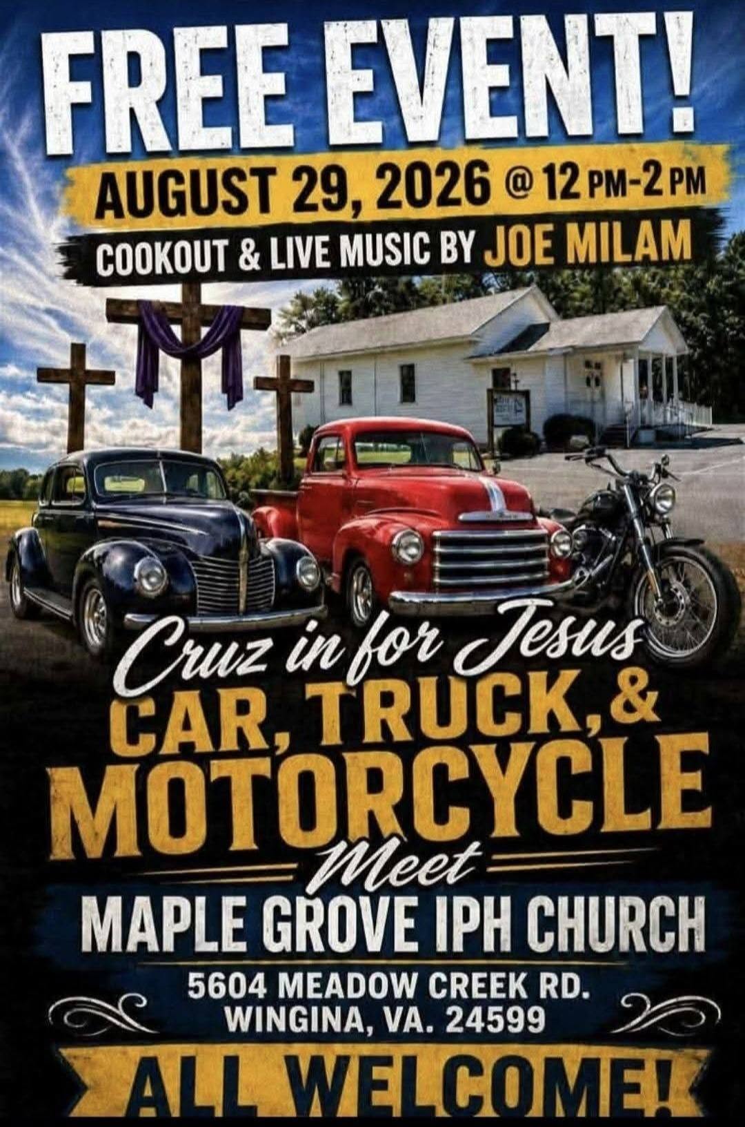 Cruiz in for Jesus Car, Truck, & Motorcycle Meet flyer
