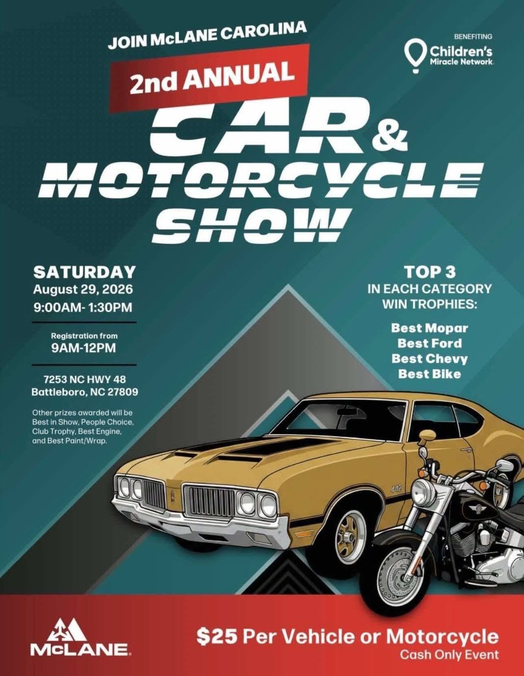 McLane Carolina 2nd Annual Car & Motorcycle Show flyer