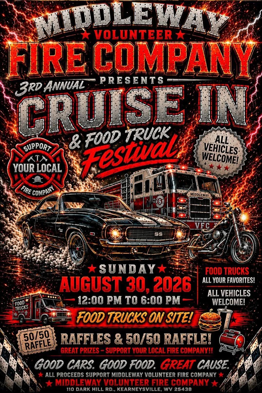 Middleway Volunteer Fire Company 3rd Annual Cruise In & Food Truck Festival flyer