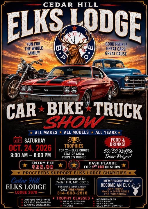 Flyer for Cedar Hill Elks Lodge Car, Bike & Truck Show