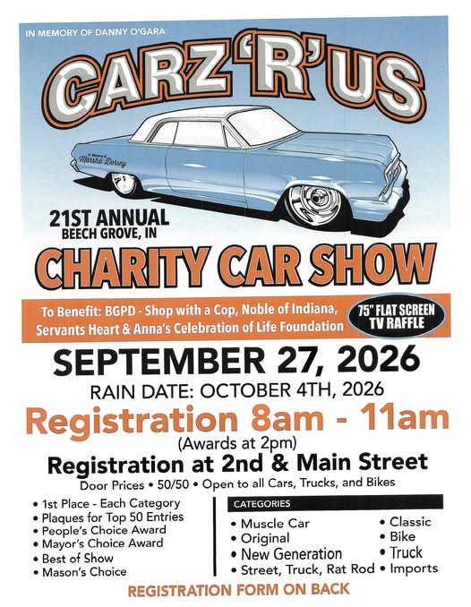 Carz 'R' Us 21st Annual Beech Grove, IN Charity Car Show flyer
