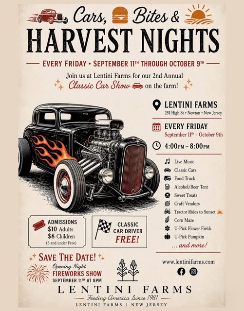 Cars, Bites & Harvest Nights - Classic Car Show flyer
