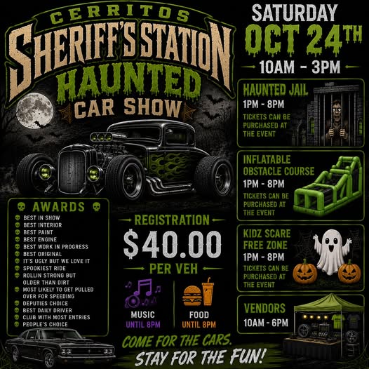 Flyer for Cerritos Sheriff's Station Haunted Car Show