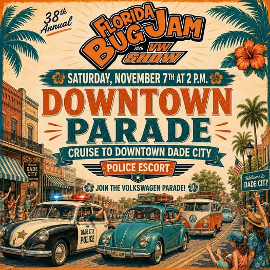 Flyer for 38th Annual Florida Bug Jam Downtown Parade