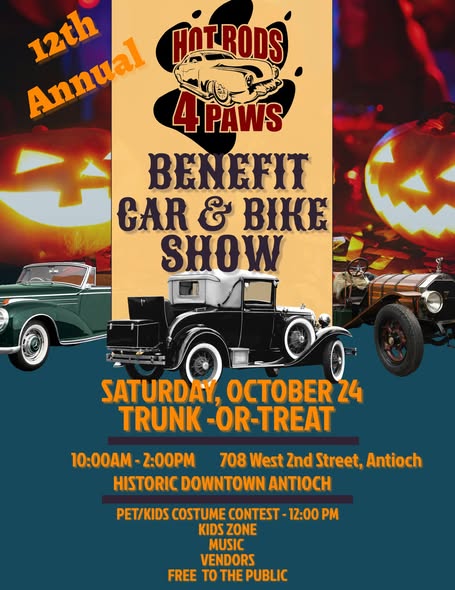 Flyer for 12th Annual Hot Rods 4 Paws Benefit Car & Bike Show
