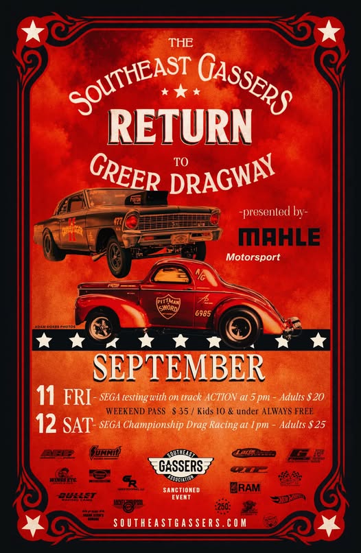 The Southeast Gassers Return to Greer Dragway flyer