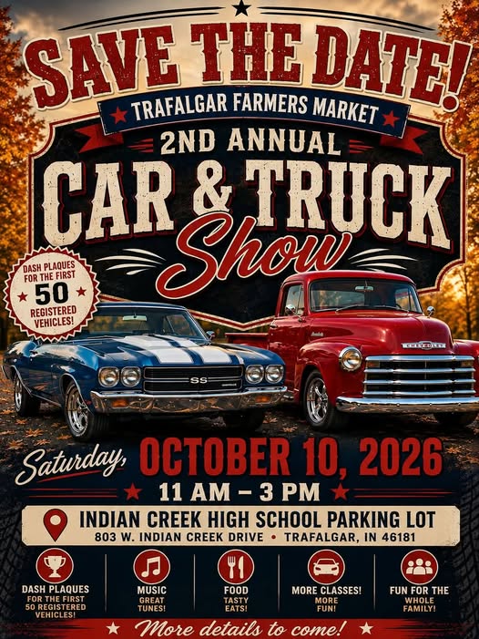 Flyer for Trafalgar Farmers Market 2nd Annual Car & Truck Show