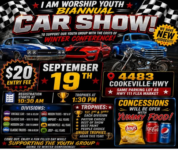 I AM WORSHIP YOUTH BIANNUAL CAR SHOW flyer