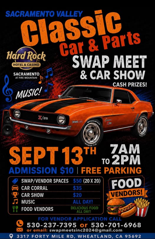 Sacramento Valley Classic Car & Parts Swap Meet & Car Show flyer