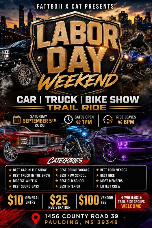 Labor Day Weekend Car | Truck | Bike Show Trail Ride flyer