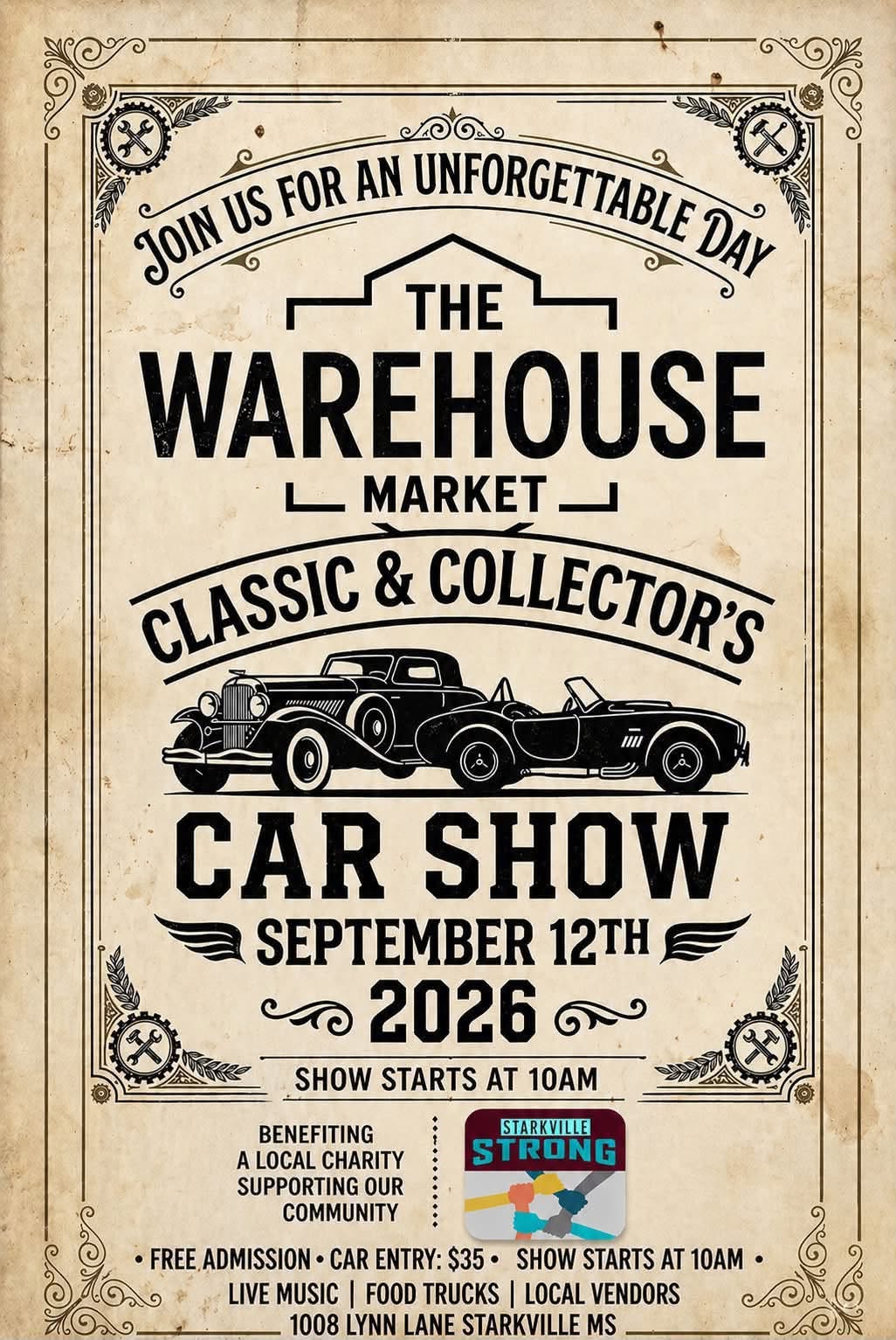 The Warehouse Market Classic & Collector's Car Show flyer