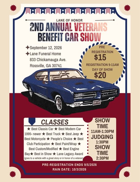 2nd Annual Veterans Benefit Car Show flyer