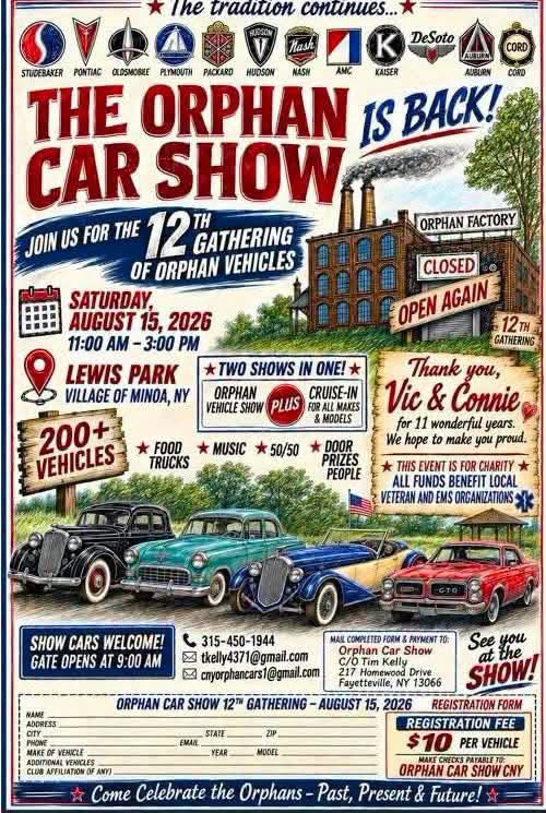 Flyer for The Orphan Car Show 12th Gathering