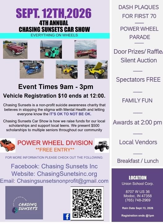 4th Annual Chasing Sunsets Car Show flyer