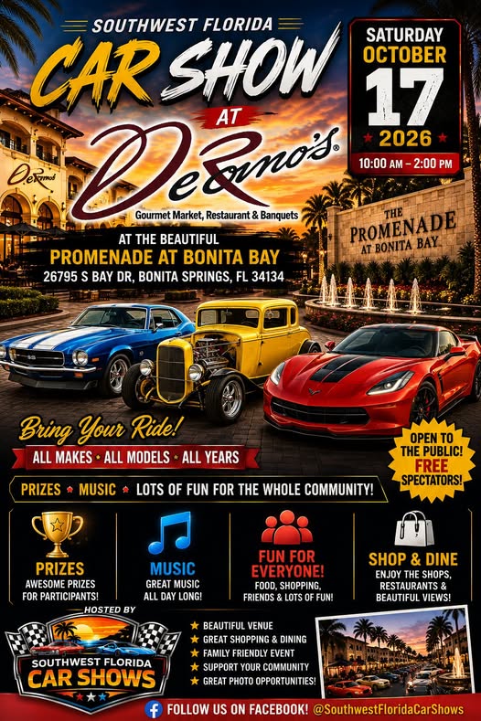 Flyer for Southwest Florida Car Show at Dezereno's