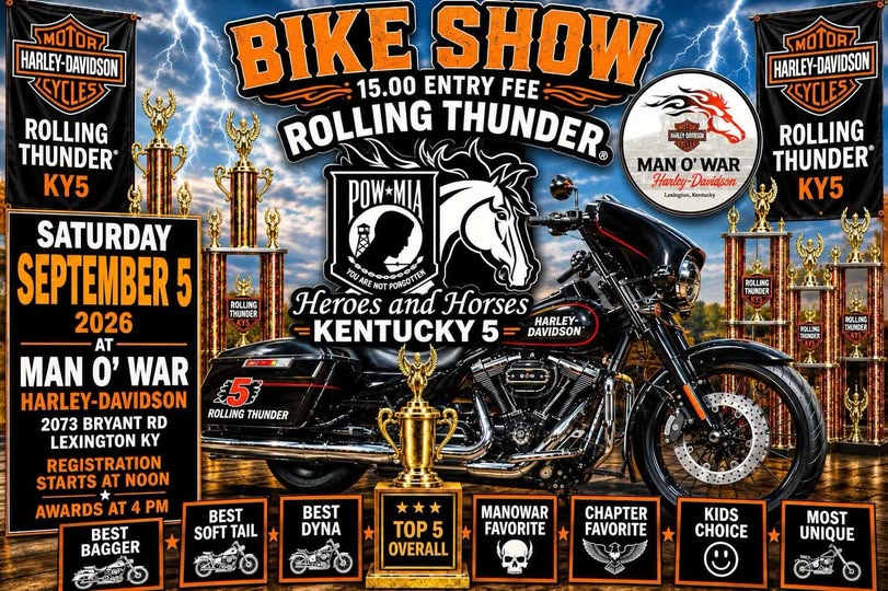 Rolling Thunder Kentucky 5 Bike Show - Heroes and Horses flyer