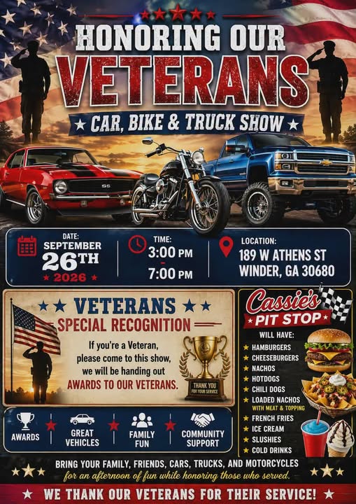 Honoring Our Veterans Car, Bike & Truck Show flyer