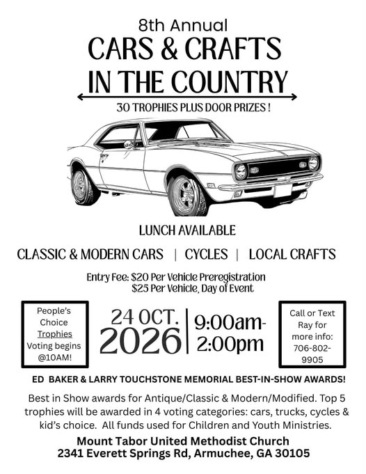 Flyer for 8th Annual Cars & Crafts in the Country
