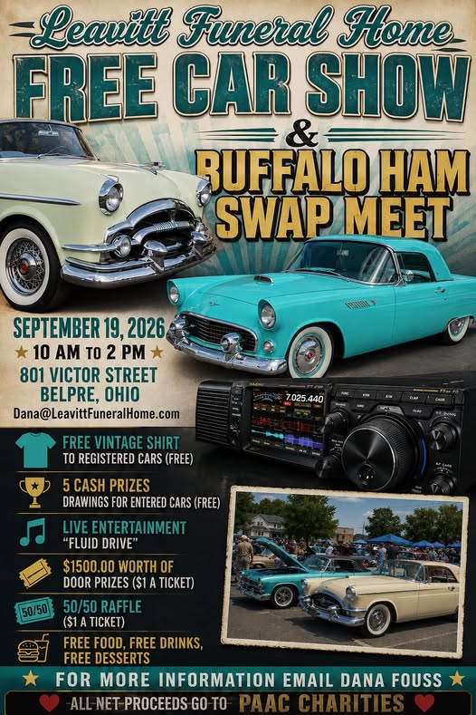 Leavitt Funeral Home Free Car Show & Buffalo Ham Swap Meet flyer