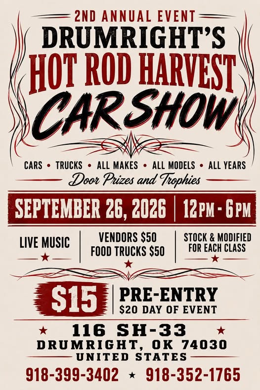 Drumright's Hot Rod Harvest Car Show flyer