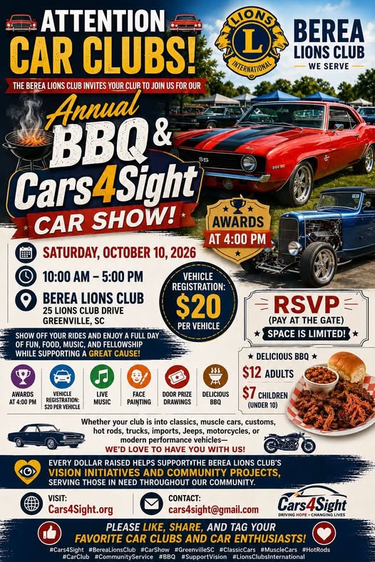 Flyer for Annual BBQ & Cars4Sight Car Show