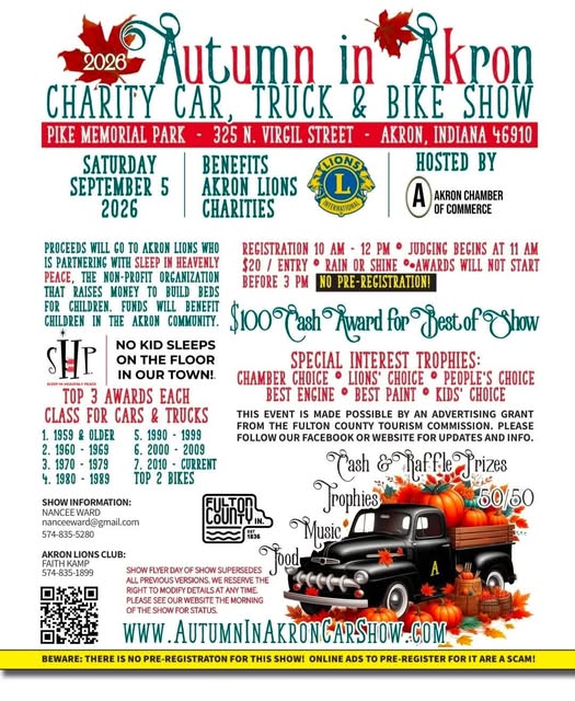 2026 Autumn in Akron Charity Car, Truck & Bike Show flyer
