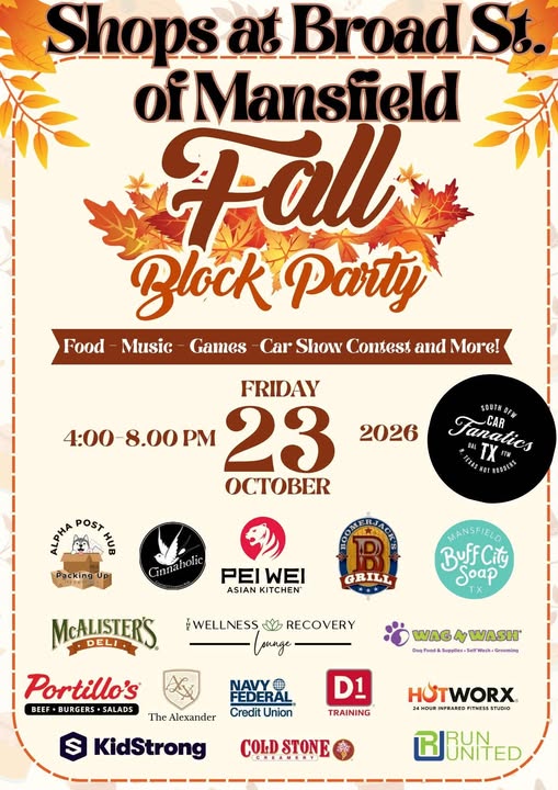 Flyer for Shops at Broad St. of Mansfield Fall Block Party