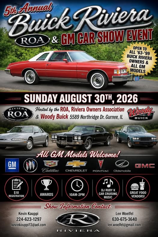 5th Annual Buick Riviera ROA & GM Car Show Event flyer