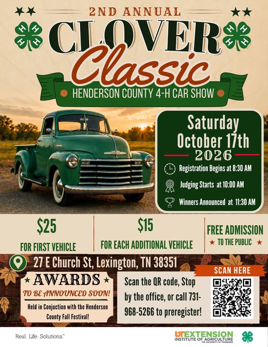Flyer for 2nd Annual Clover Classic Henderson County 4-H Car Show