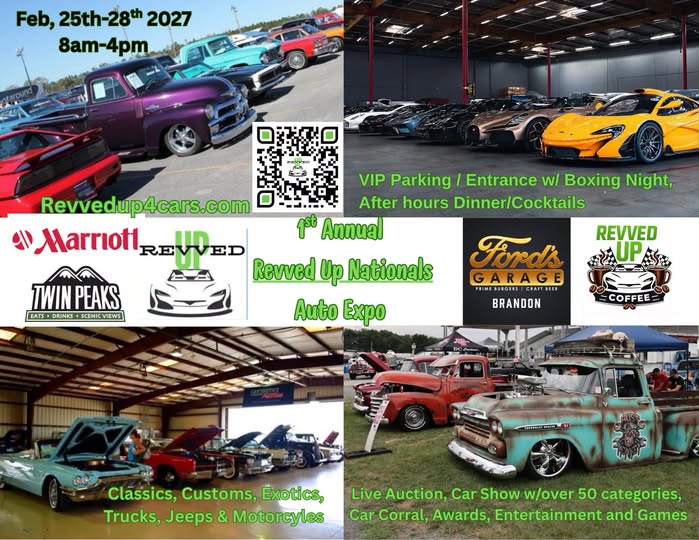 Flyer for 1st Annual Revved Up Nationals Auto Expo