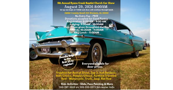 5th Annual Rynna Crack Baptist Church Car Show flyer