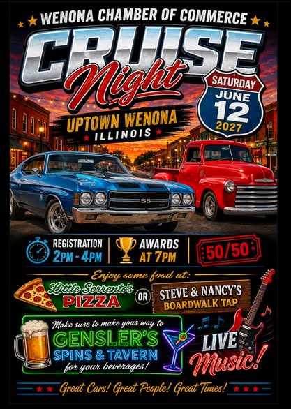 Flyer for Wenona Chamber of Commerce Cruise Night