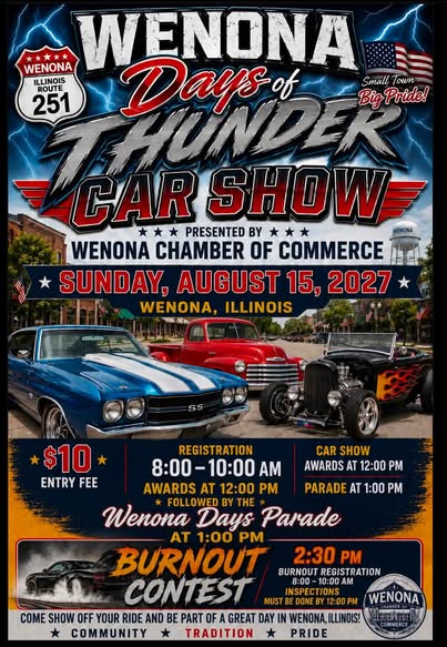 Flyer for Wenona Days of Thunder Car Show
