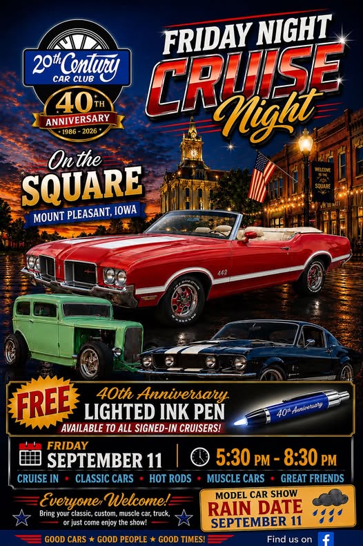 20th Century Car Club 40th Anniversary Friday Night Cruise Night flyer