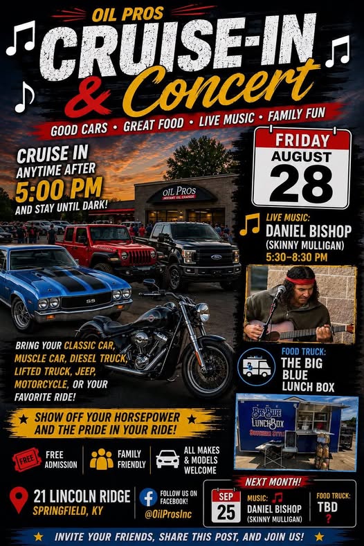 Oil Pros Cruise-In & Concert flyer