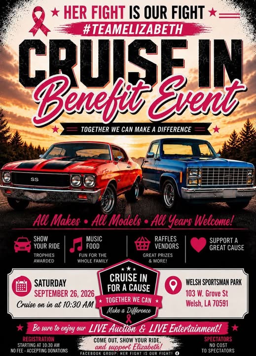 Cruise In Benefit Event #TeamElizabeth flyer