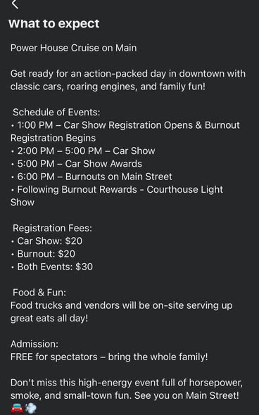 Flyer for Power House Cruise on Main