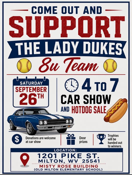 Lady Dukes Softball Car Show and Hotdog Sale flyer