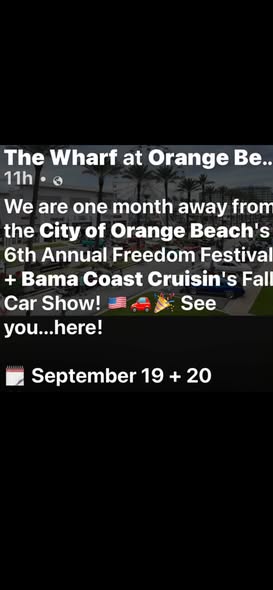 City of Orange Beach's 6th Annual Freedom Festival + Bama Coast Cruisin's Fall Car Show flyer