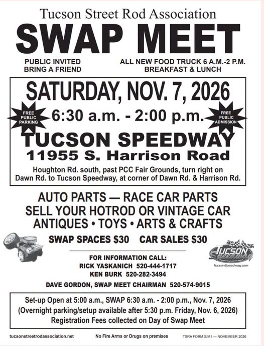 Flyer for Tucson Street Rod Association Swap Meet