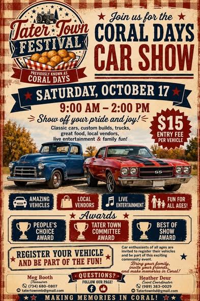 Flyer for Tater Town Festival Coral Days Car Show