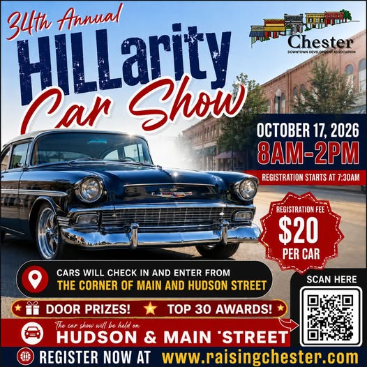 Flyer for 34th Annual Hillarity Car Show