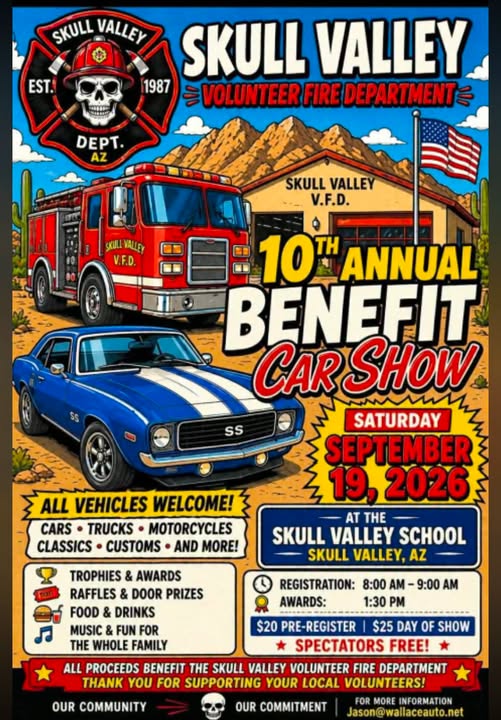 10th Annual Skull Valley Volunteer Fire Department Benefit Car Show flyer